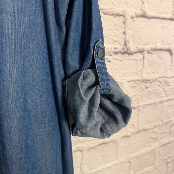 J. Jill Chambray Denim Shirt Dress Button Front Long Sleeve Casual Midi-Size L - Picture 10 of 13